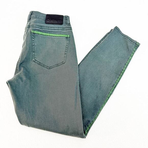 DKNY Green Denim Jeans Contrast Stitching Skinny High Rise Size 28 - Picture 9 of 9